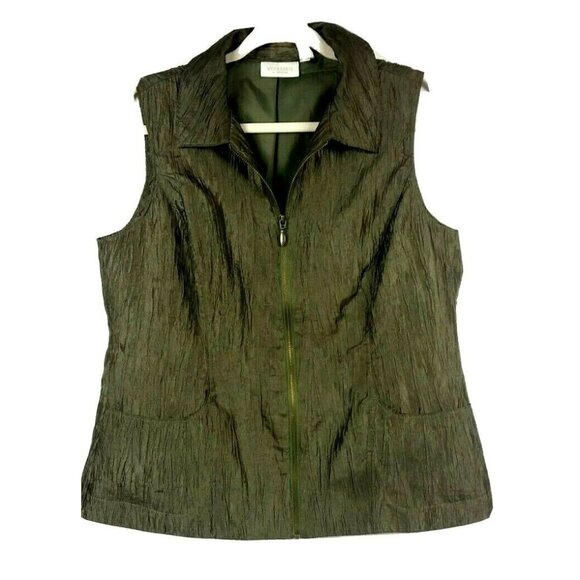 Green Lightweight Vest Top Full Zip Weekends by Chicos 1 Med Crepe Layering Fall - Picture 3 of 7